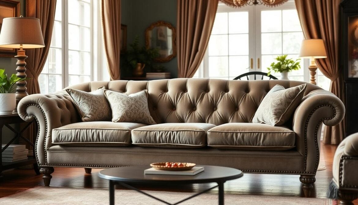 Ein vintage Sofa aus Samt in einer klassischen Farbe Ein vintage Sofa aus Samt in einer klassischen Farbe