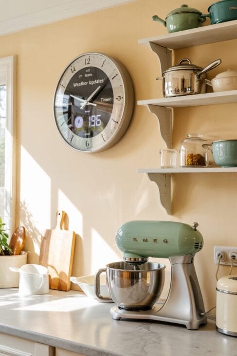 Retro-Küchen Ideen: Bakelit-Uhr mit Wetter-Display im 60er-Jahre-Stil.